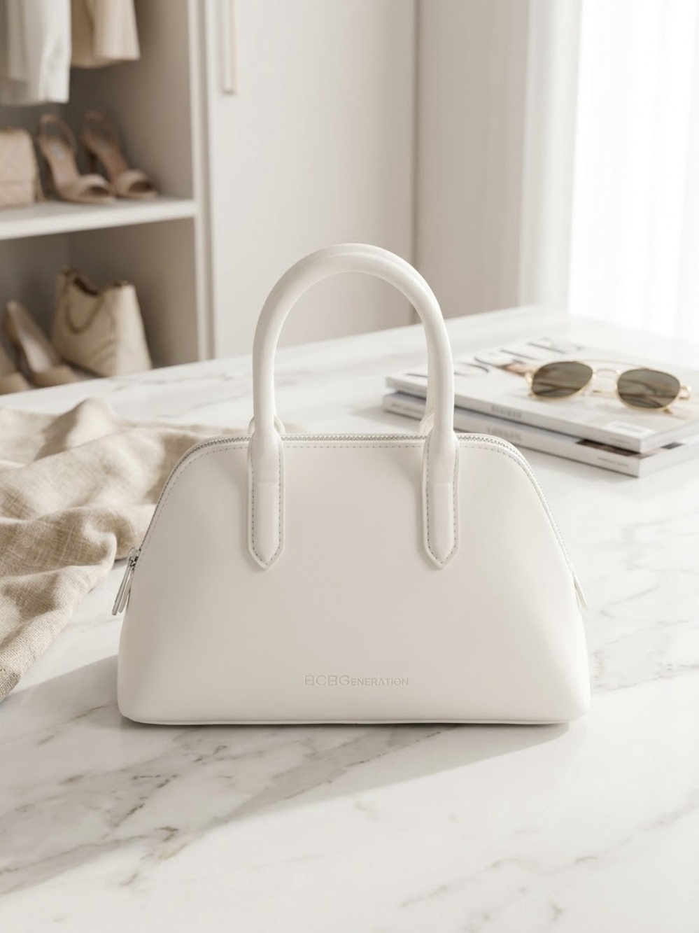BCBGeneration White Dome Satchel with Top Handles